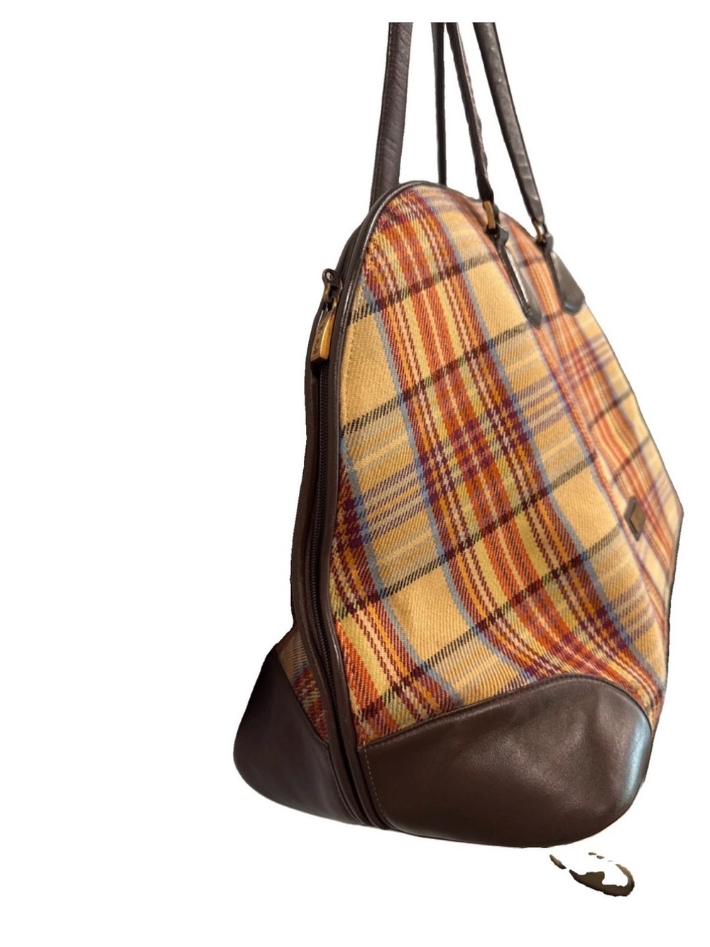 Tumi Weekender Camel Plaid & Leather Overnight Bag Preppy Vintage - Picture 3 of 12